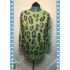 Oversized  Green with Brown Leopard Print Sweater